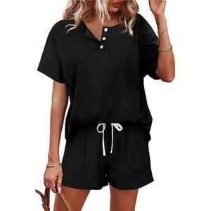 WIHOLL Two Piece Outfits for Women Lounge Sets Button Down Top and Shorts Se
